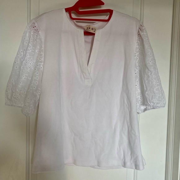 Anthropologie Dolan Eyelet Sleeve White Blouse Puff Popover Top Feminine Boho - Picture 2 of 6